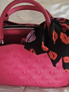 Betsy Johnson Heart-Embossed Top-Handle Bag with Bow Accent